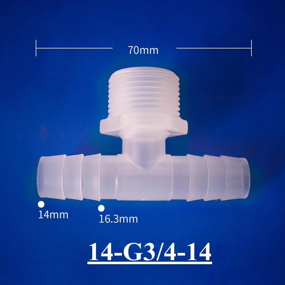 Plastic Barbed T-Piece Hose Connector with Male Thread — 4mm to 20mm Tube