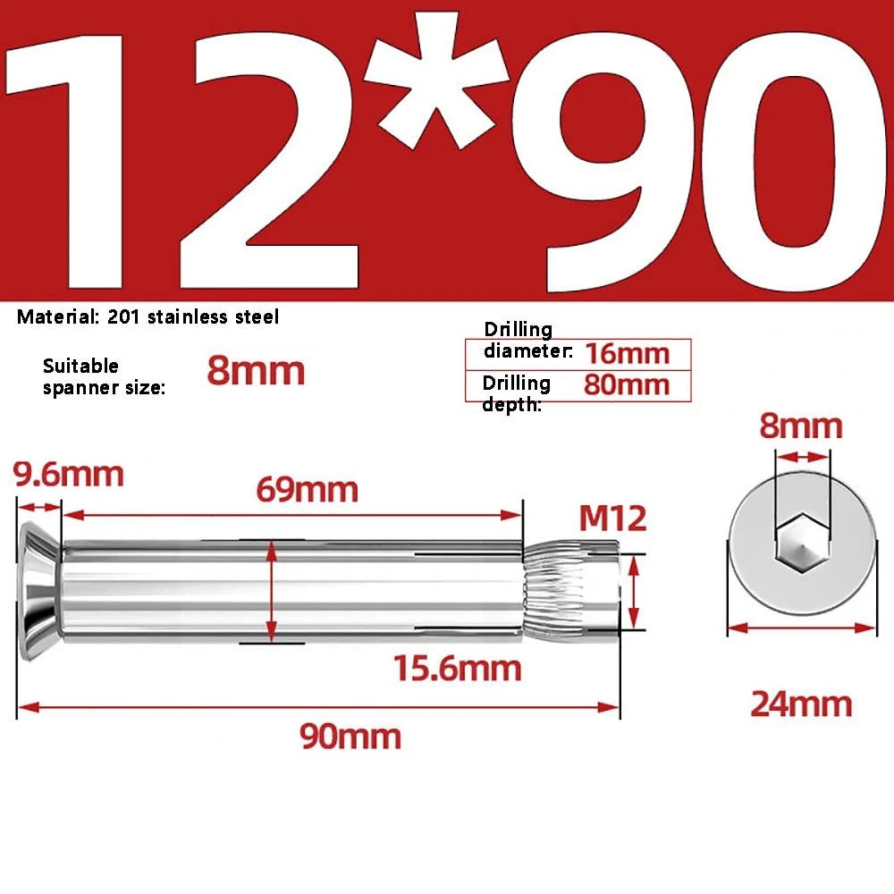 M6–M12 Countersunk Expansion Bolts | 201 Stainless Steel Hex Socket Sleeve Anchors