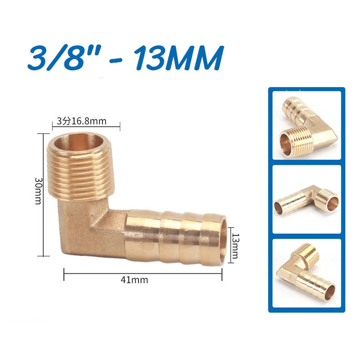 Brass 90° Elbow Barbed Hose Tail Fitting — Male & Female NPT Thread, Air Water