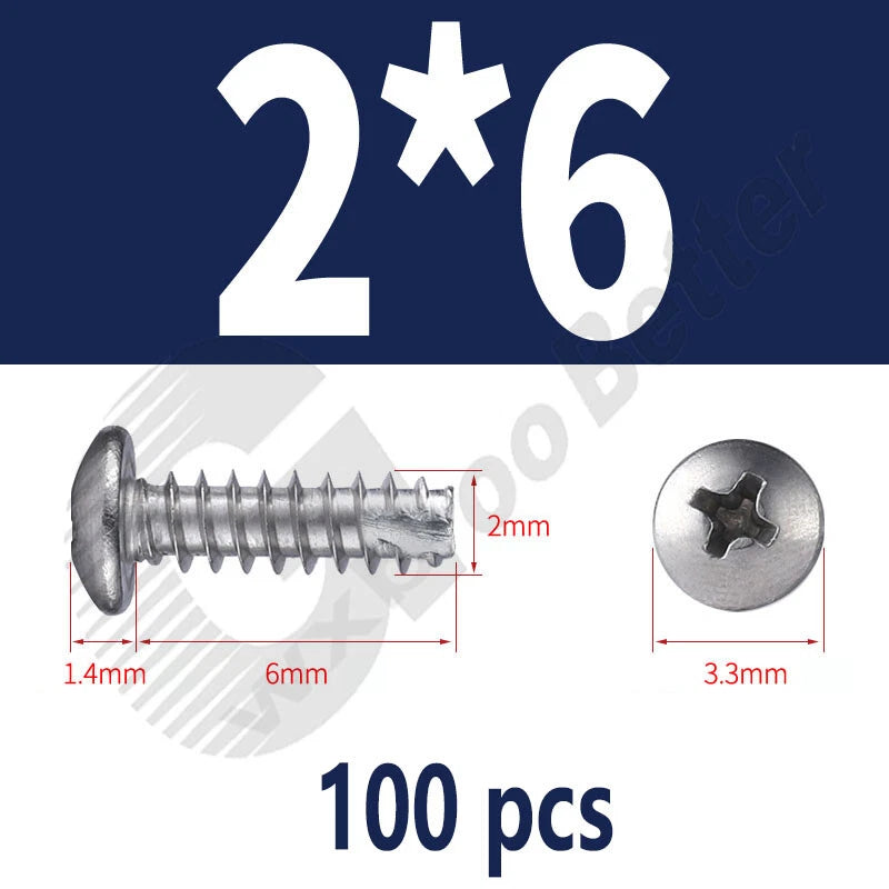 Pan Head Sheet Metal Screws Metric M1~M6 A2 Stainless Steel Sheet Metal Screws