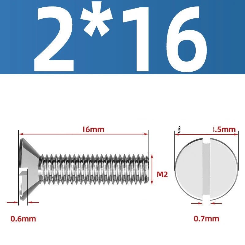A2 Stainless Steel Slotted Countersunk Machine Screws — M1.6 to M10, Flat Head CSK Bolts - HomeDIYer