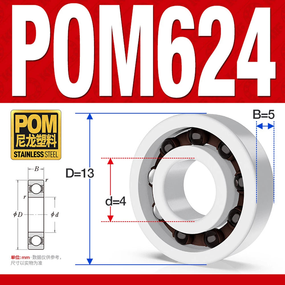 POM Plastic Bearing Glass Ball Miniature Deep Groove Ball Bearings Various Sizes