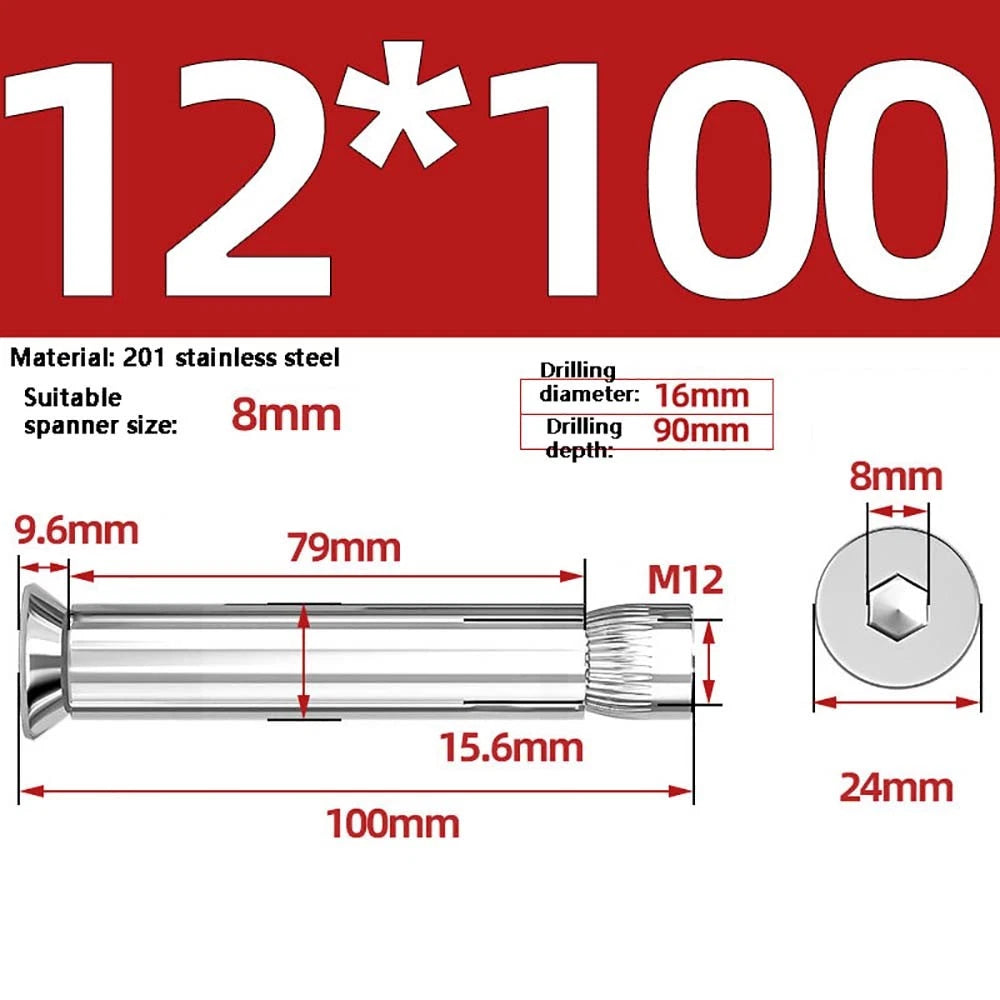 M6–M12 Countersunk Expansion Bolts | 201 Stainless Steel Hex Socket Sleeve Anchors