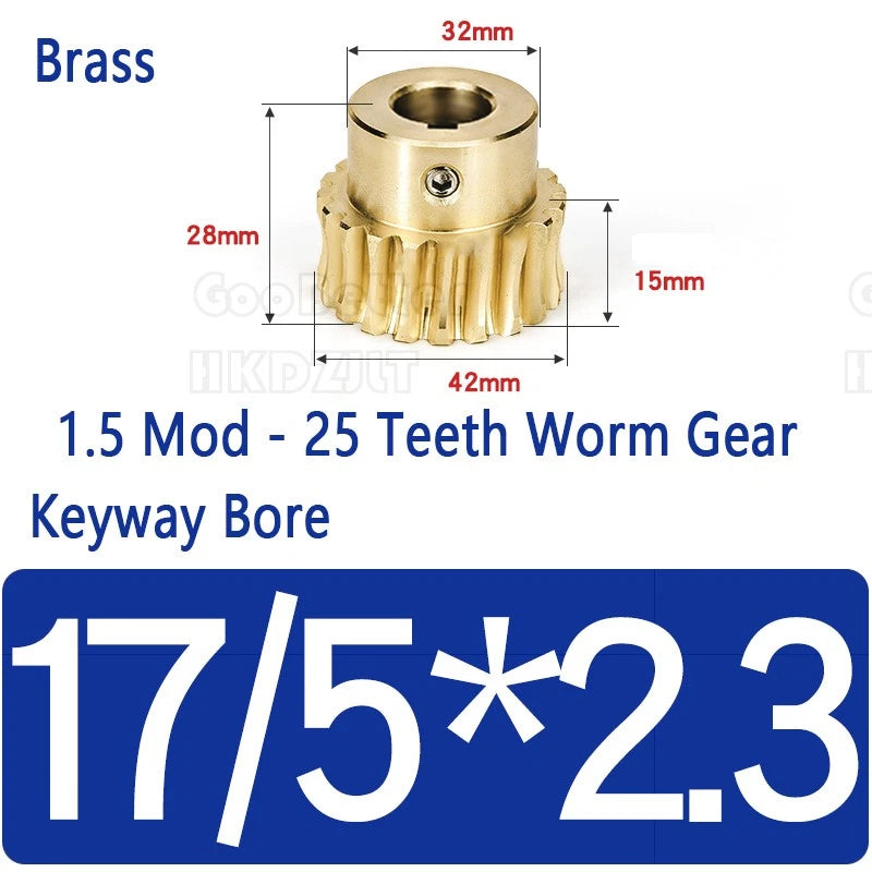 Mod 1.5 Worm Gear Wheel Brass 25 Tooth Worm Shaft 45# Steel Precision Ø 8-17 mm