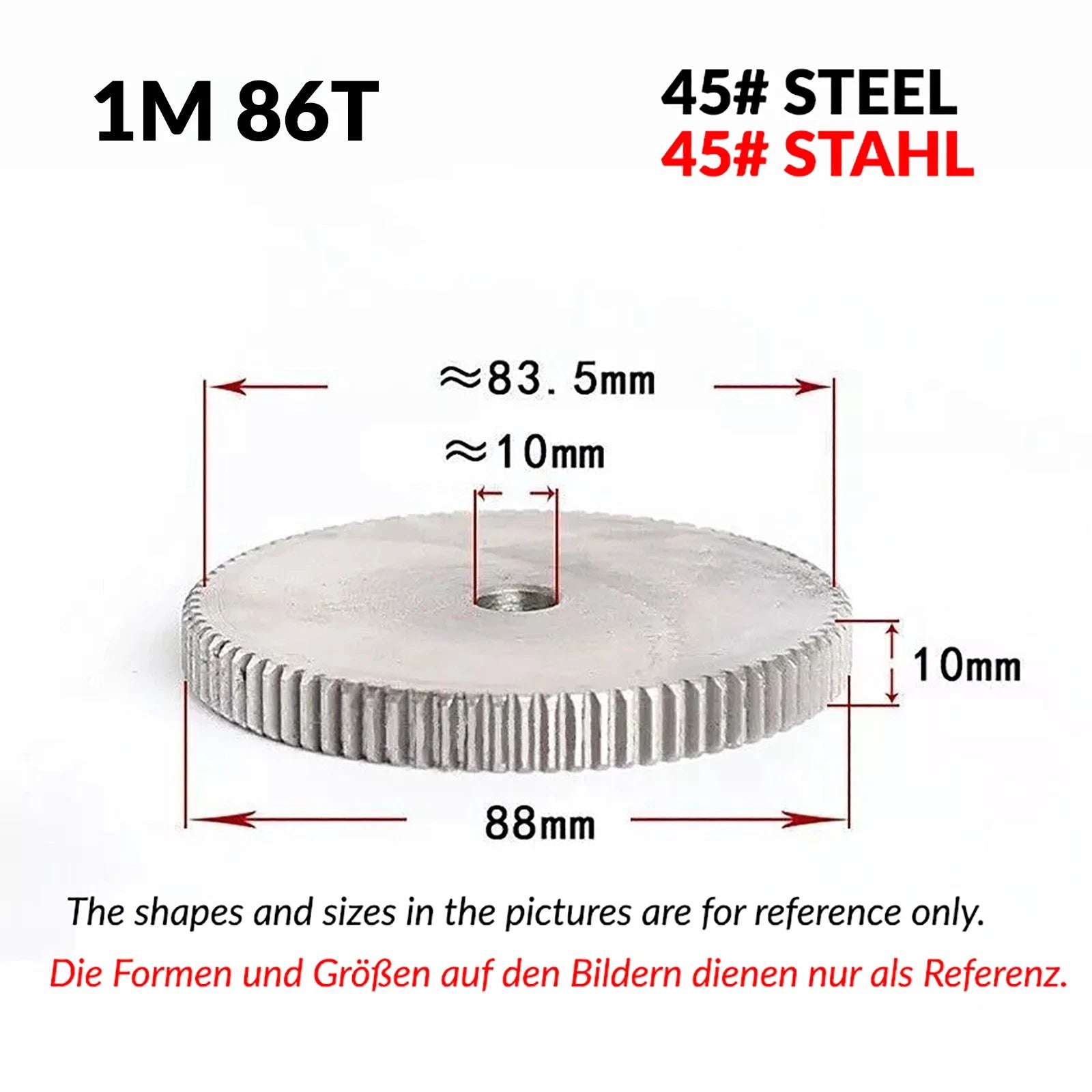 1/1.5/2 Mod 12T-150T Spur Gear 45# Steel Pinion Gear Thickn10-20mm Transmission