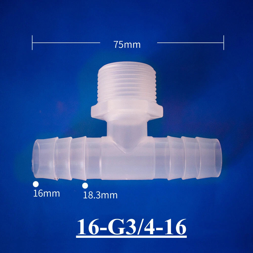 Plastic Barbed T-Piece Hose Connector with Male Thread — 4mm to 20mm Tube