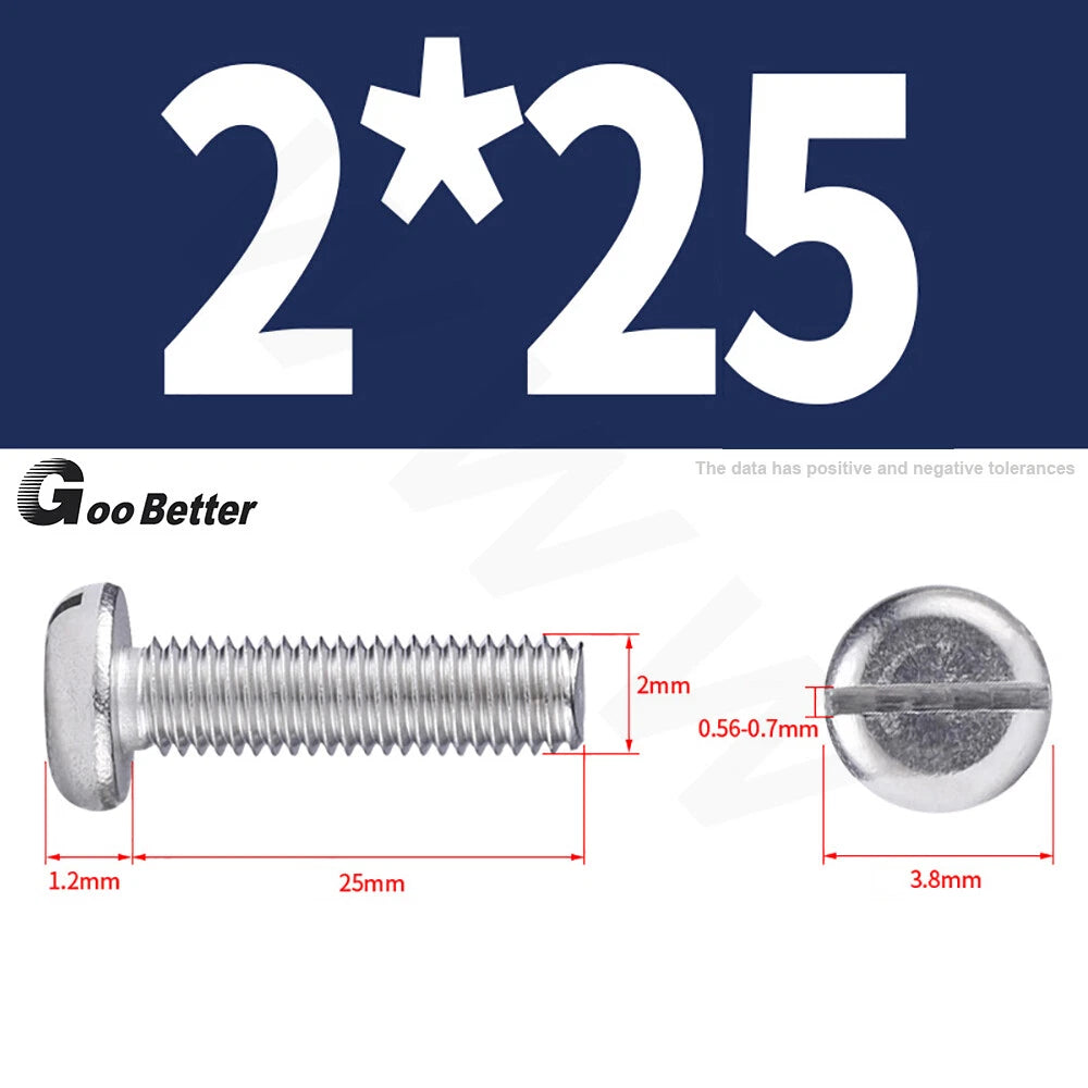 Slotted Pan Head Machine Screws – M1.6 to M4, A2 Stainless Steel, Fully Threaded, Lengths 3mm–60mm