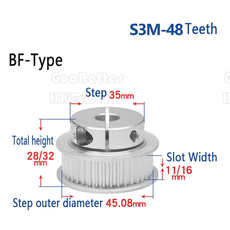 S3M Timing Belt Pulleys 20-60 Teeth 5-20mm Bore Synchronous Wheel Printer Clamp