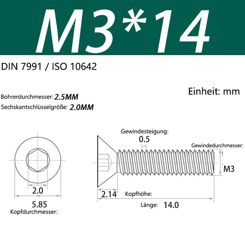 6063 Aluminium Allen Socket Countersunk Screws DIN 7991 — M2 to M8