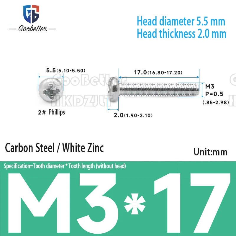 M3 Phillips Round Pan Head Machine Screws — Carbon Steel, 4–30mm, 100–500 PCS - HomeDIYer