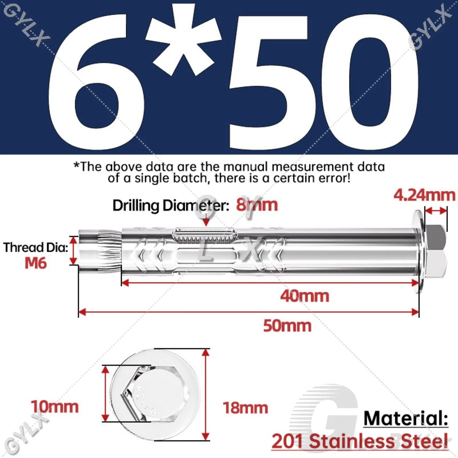 Stainless Steel Expansion Bolts for Masonry — M6 M8 M10 M12 Wall Anchor Screws