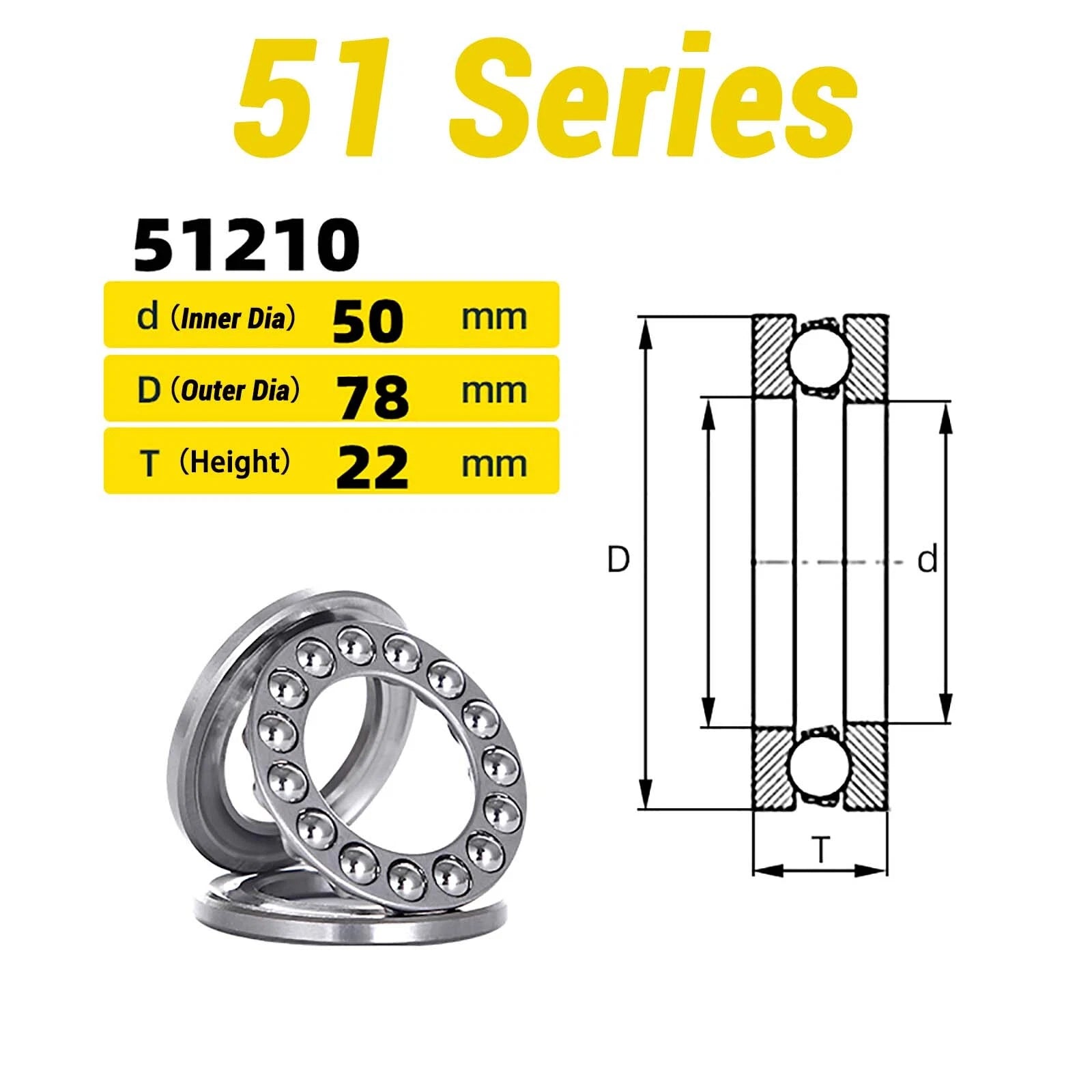 High Precision Axial Thrust Ball Bearings ID 3-110mm 3 Part Plane Bearing