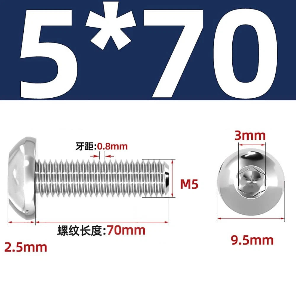 M1.6–M5 A2 Stainless Steel Button Head Socket Cap Screws – Round Pan Head, Hex Drive, Fully Threaded