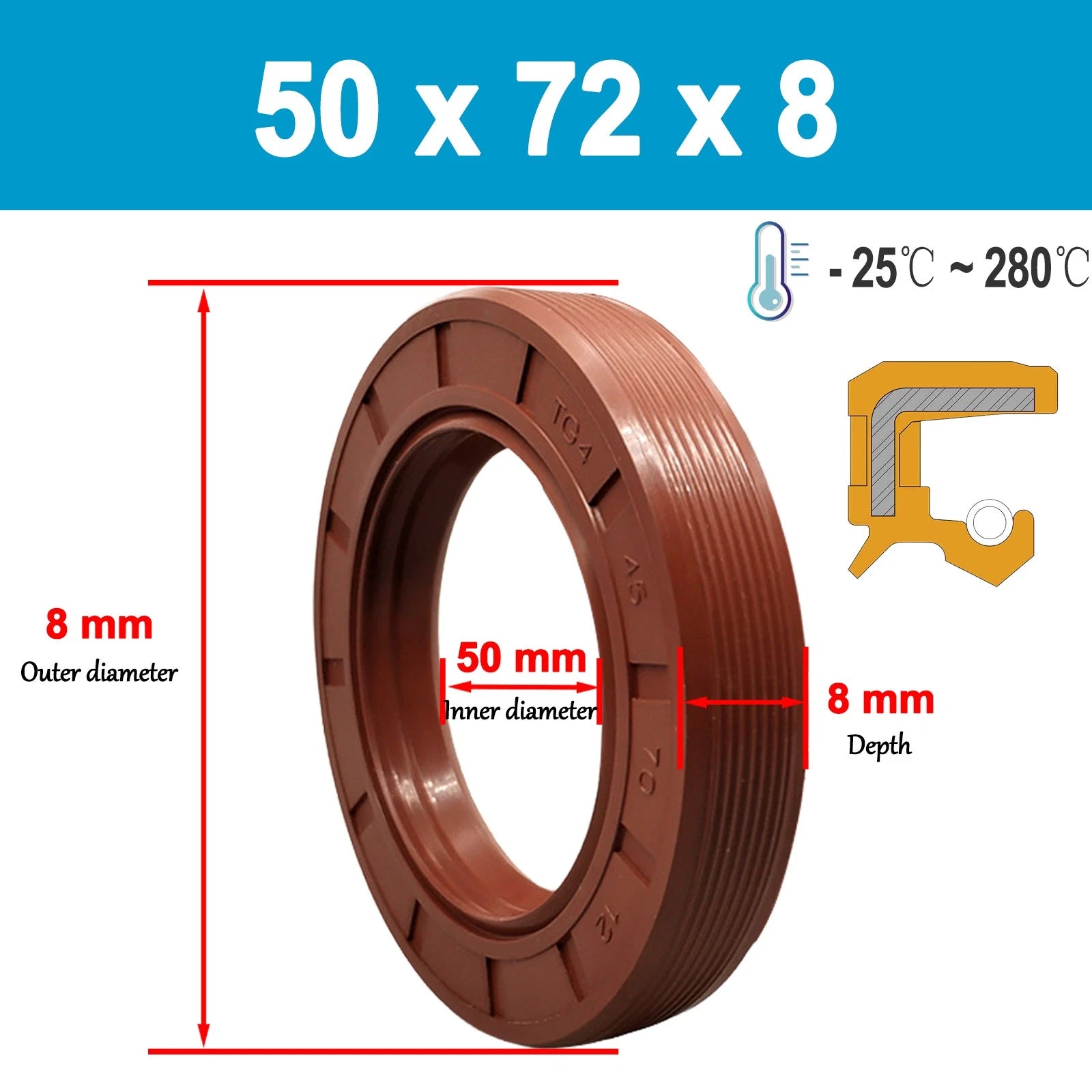 Metric TC Rotary Oil Shaft Seal FKM Fluorine Double Lip Seal 46mm - 55mm Shaft