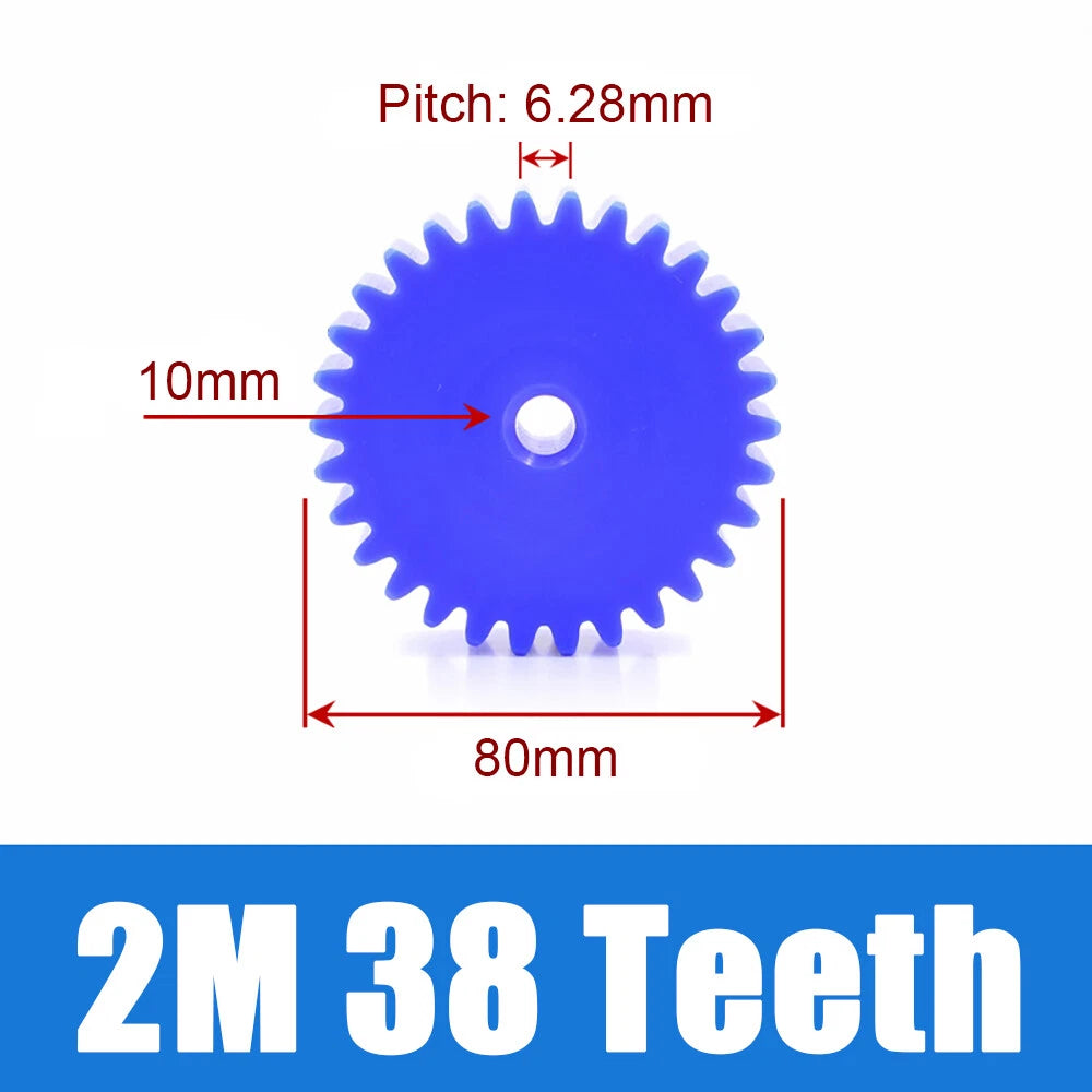 2 Modulus Blue Nylon Spur Gear, Cylinder Flat Gears 12~100 Teeth, 6/8/10mm Bore