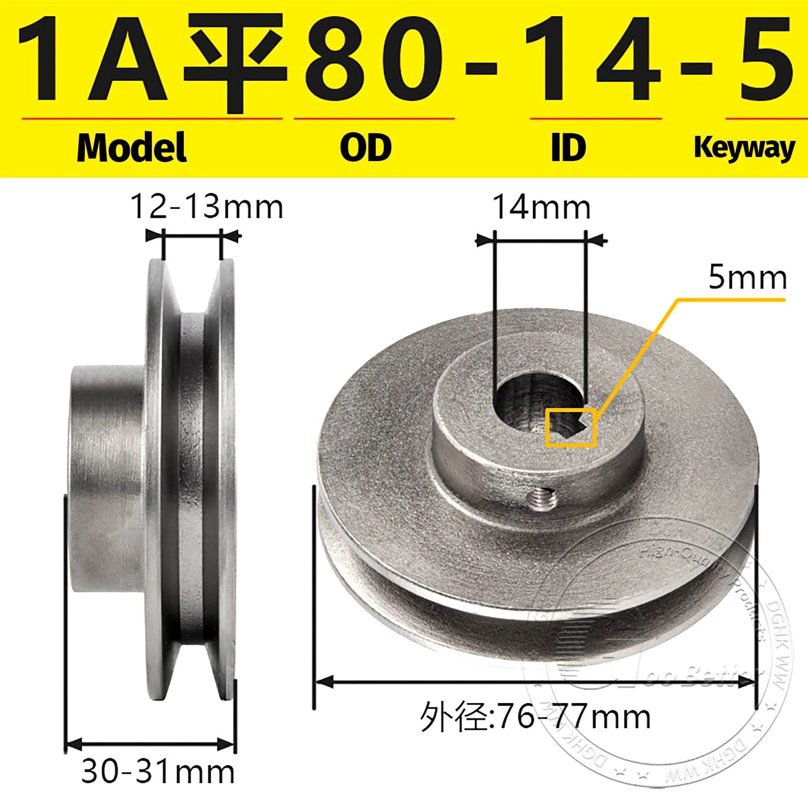 Cast Iron Drive Pulley Single Groove 1A Flat For A/V Belt Pulley OD 50mm-130mm