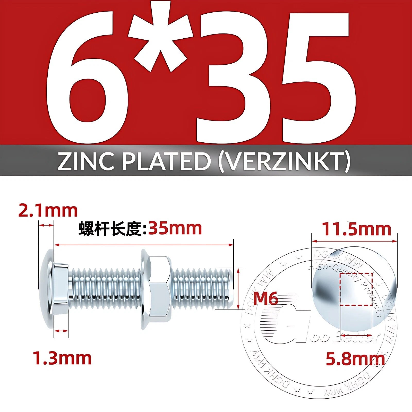 Cup Square Carriage Bolts with Hex Nut — Zinc Plated, M4 to M12
