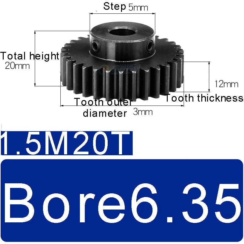 1.5Mod 45# Steel Spur Gears 10-150T Pinion Gear With Step Motor Gear Bore 5-25mm