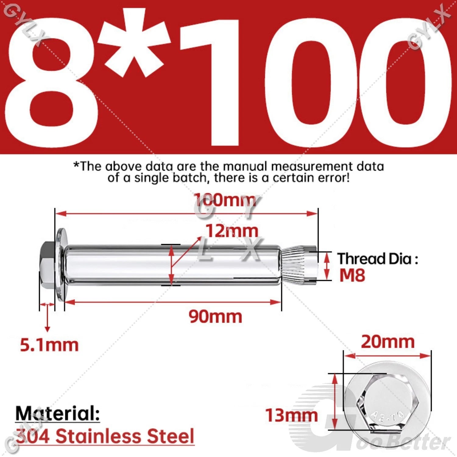 Expansion Anchor Bolts for Masonry — M6 to M16, Stainless Steel & Zinc-Coated