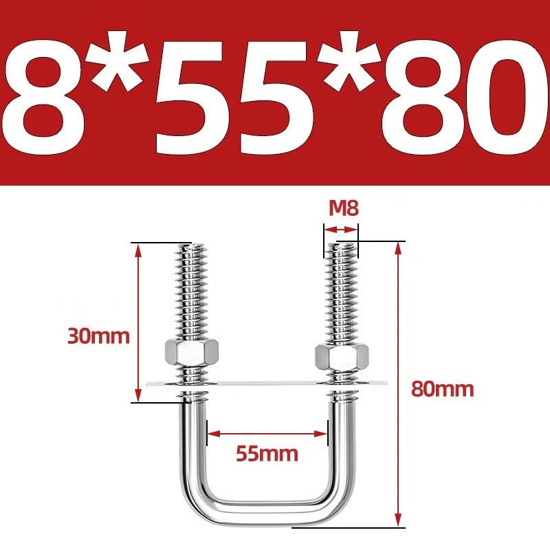 M8 Square U - Bolts Stainless Steel A2 with Plates and Nuts — Multiple Sizes - HomeDIYer