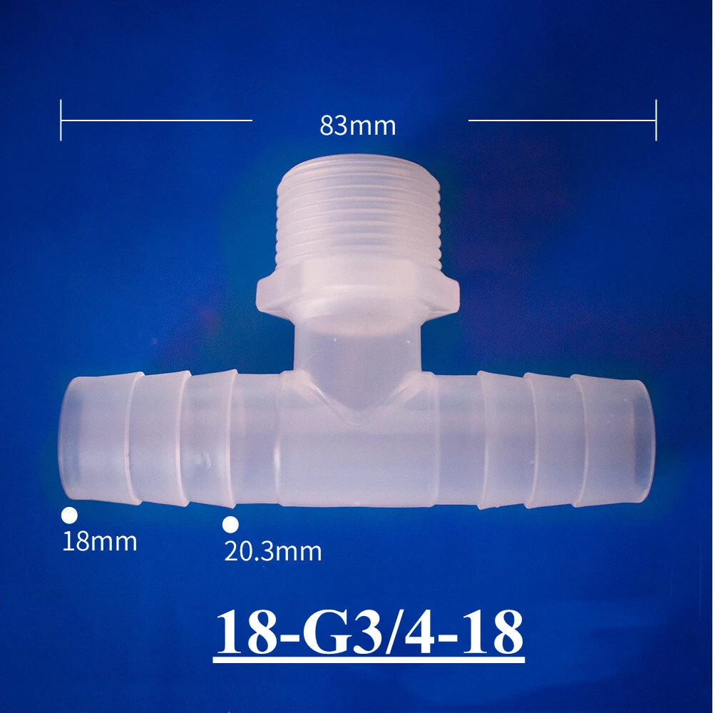 Plastic Barbed T-Piece Hose Connector with Male Thread — 4mm to 20mm Tube