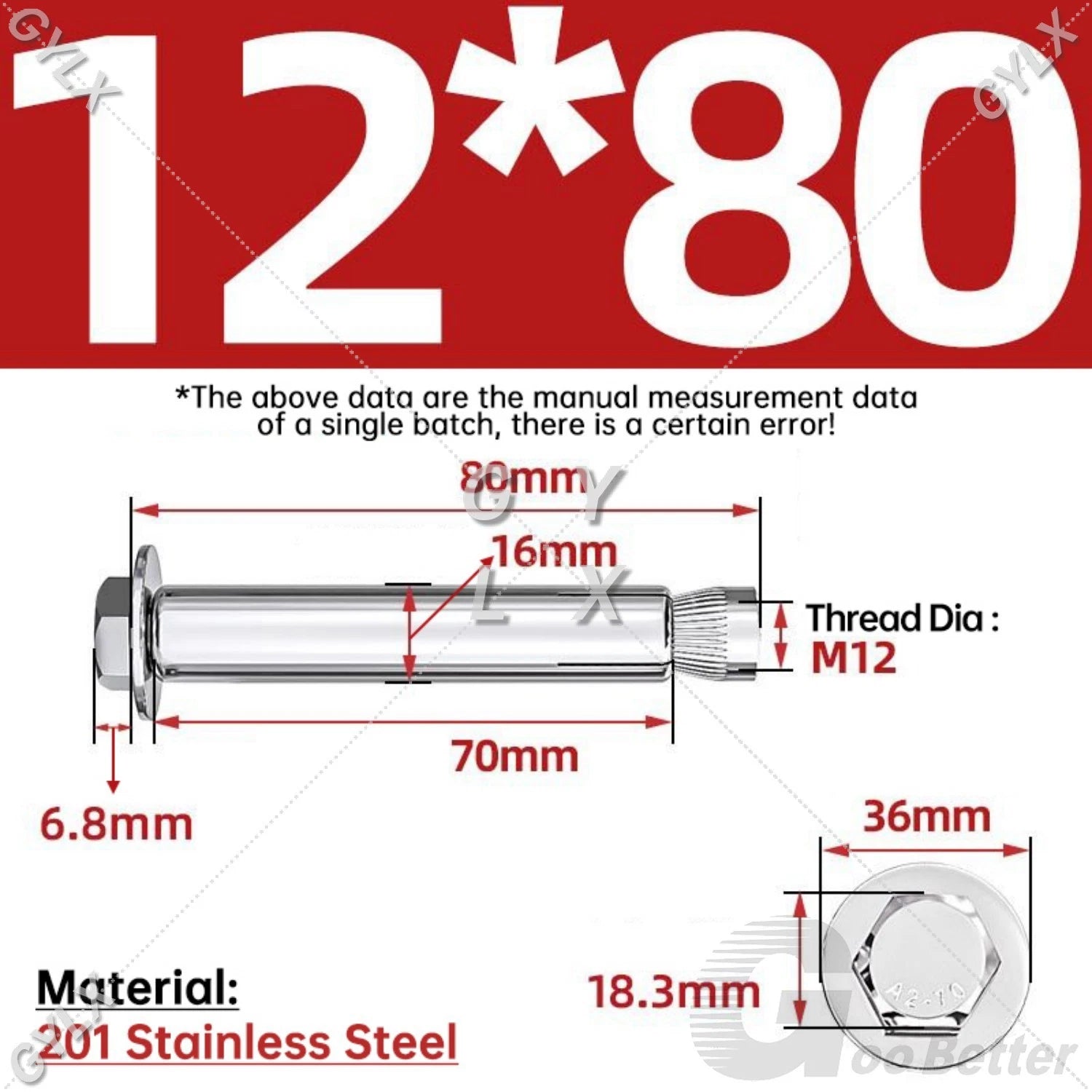 M6-M12 Stainless Steel Expansion Anchor Bolts for Concrete & Masonry