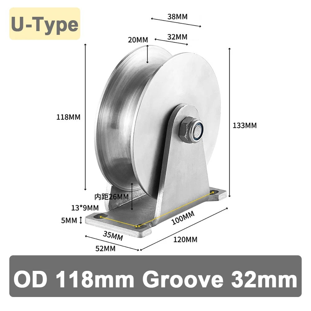 Stainless Steel Pulley U V H Groove Shape Roller Wheels Idler Pulley Wheel Large