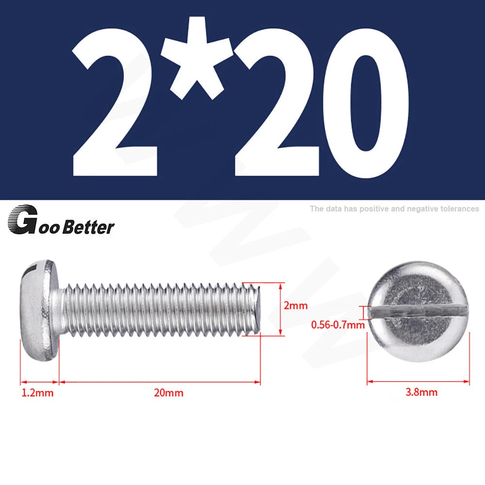 Slotted Pan Head Machine Screws – M1.6 to M4, A2 Stainless Steel, Fully Threaded, Lengths 3mm–60mm
