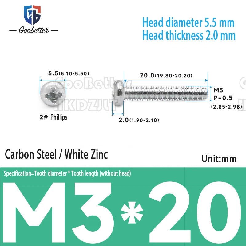 M3 Phillips Round Pan Head Machine Screws — Carbon Steel, 4–30mm, 100–500 PCS - HomeDIYer