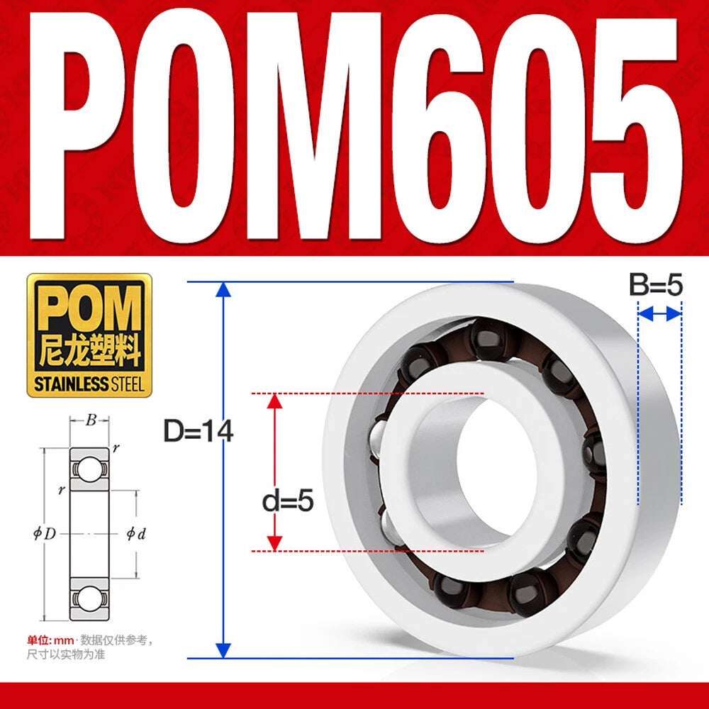 POM Plastic Bearing Glass Ball Miniature Deep Groove Ball Bearings Various Sizes