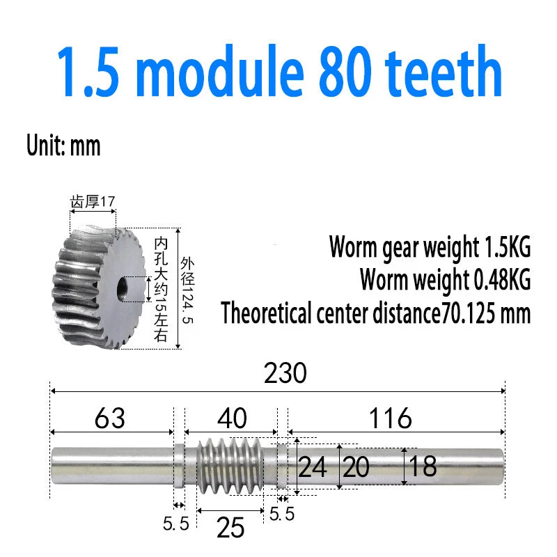 1/1.5/2/2.5/3/4 Module 15T to 100T Gear Steel Worm Wheel Gear & Worm Gear Shaft