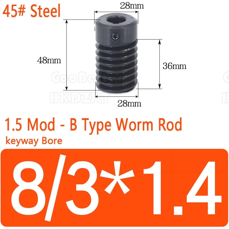 Mod 1.5 Worm Gear Wheel Brass 30 Tooth Worm Shaft 45# Steel Precision Ø 8-22 mm