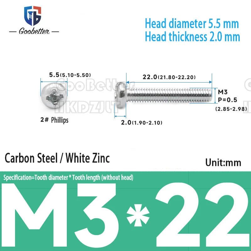 M3 Phillips Round Pan Head Machine Screws — Carbon Steel, 4–30mm, 100–500 PCS - HomeDIYer