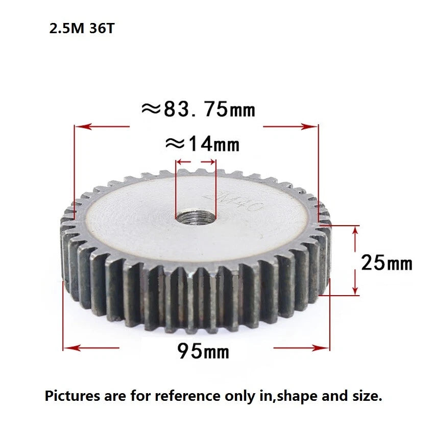 2.5 Mod 12T-75T Spur Gears pitch 7.85mm 45# Steel Pinion Motor Gear Thick 25mm