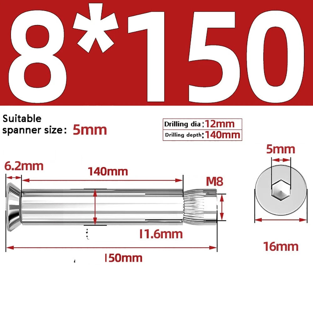 M6–M12 Countersunk Hex Socket Expansion Bolts — 304 & 201 Stainless Steel, A-Type & B-Type