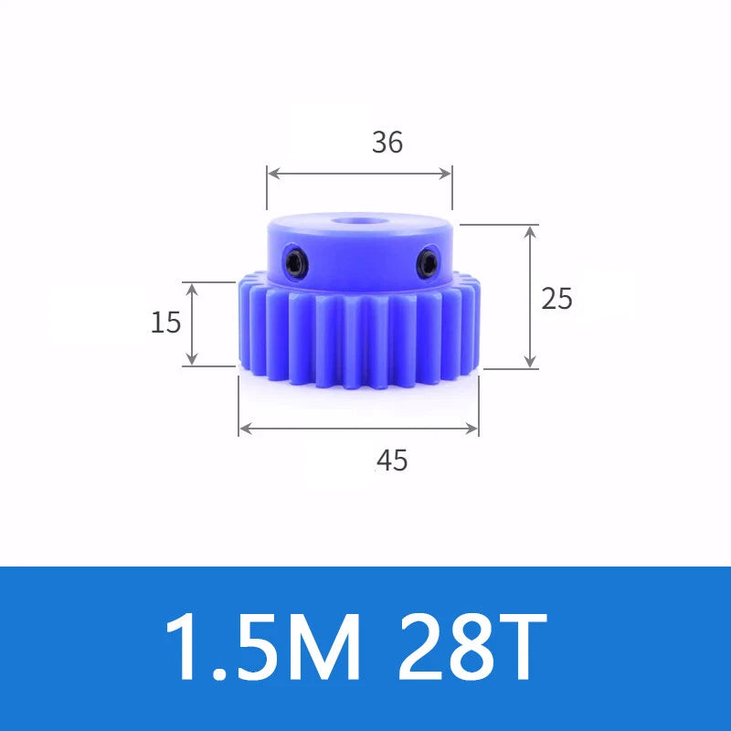 Blue Nylon Spur Gears 1/1.5/2/3Mod Transmission Gear 12-60T With Step Motor Gear