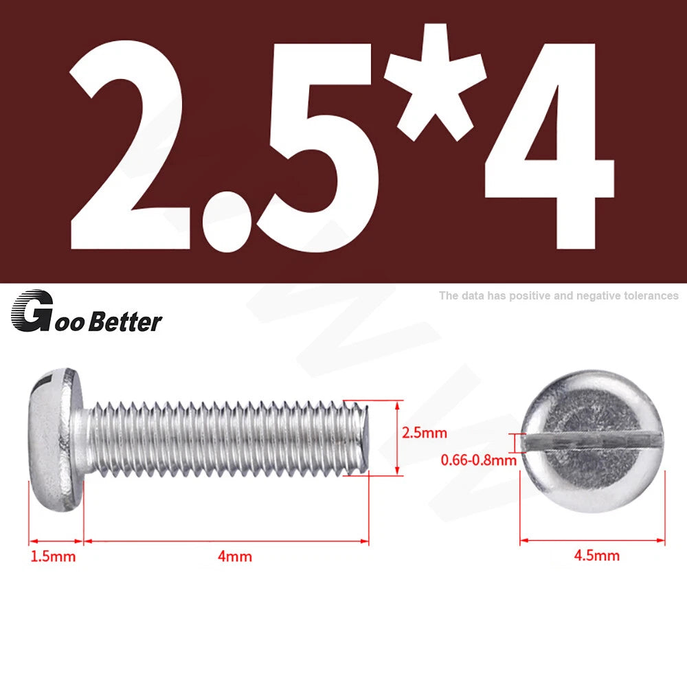 Slotted Pan Head Machine Screws – M1.6 to M4, A2 Stainless Steel, Fully Threaded, Lengths 3mm–60mm