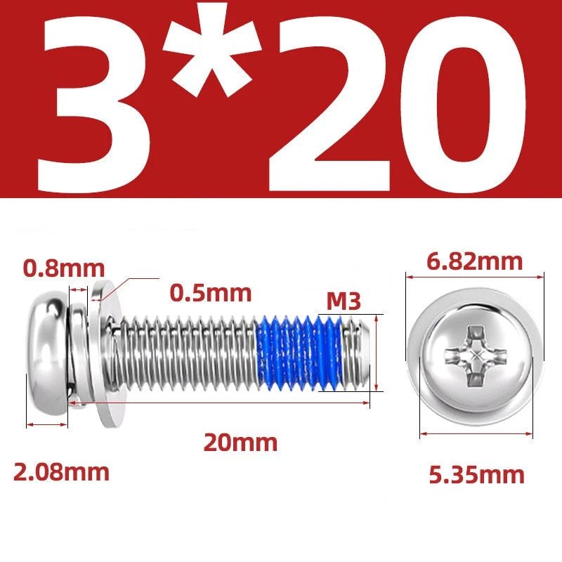 A2 Stainless Steel Phillips Pan Head Machine Screws with Flat & Spring Washers — M2 to M10 - HomeDIYer
