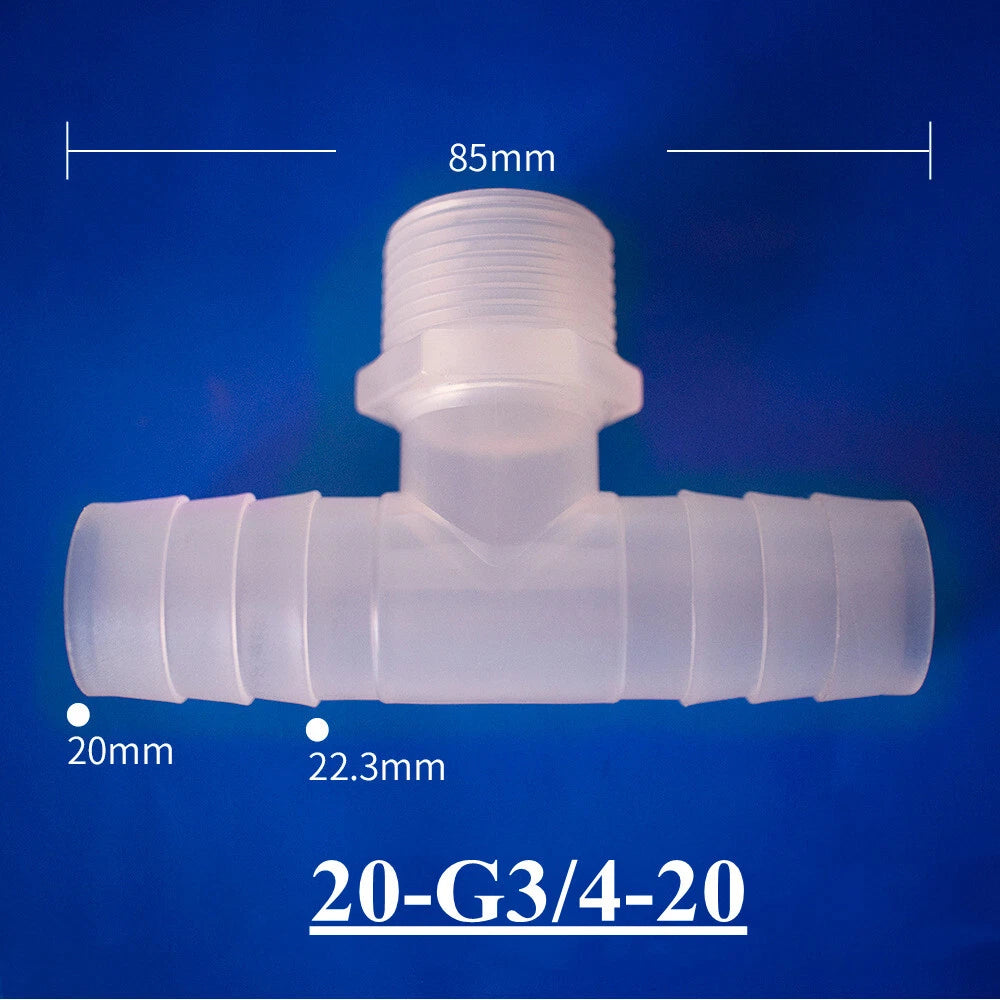 Plastic Barbed T-Piece Hose Connector with Male Thread — 4mm to 20mm Tube
