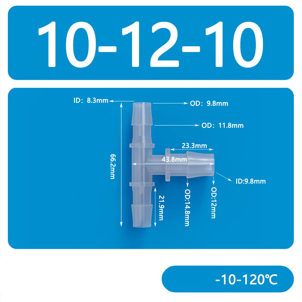 Plastic T-Type Barb Reducing Hose Fitting | 3-Way Tube Connector 1.6mm–14mm