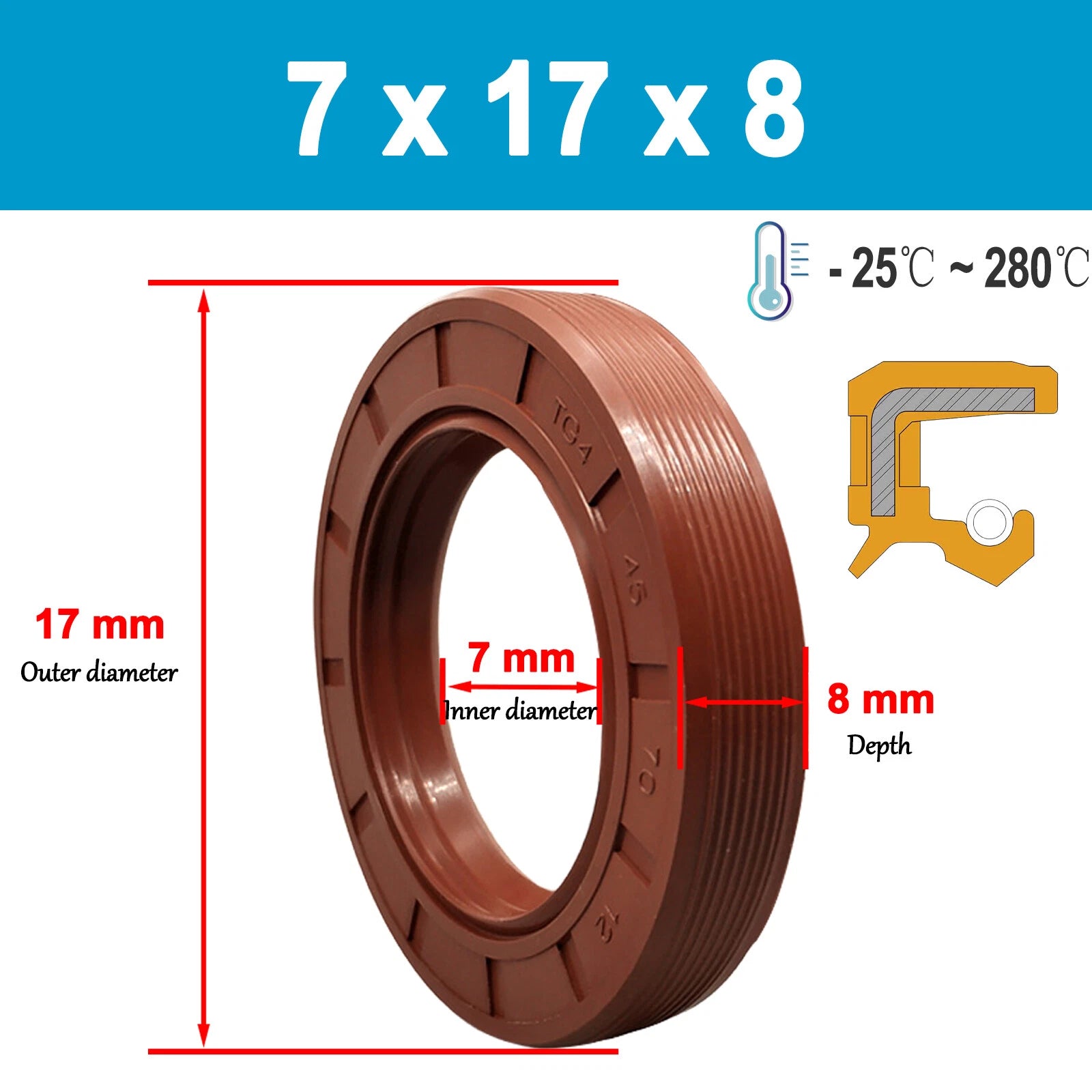 Metric TC Rotary Oil Shaft Seal FKM Fluorine Double Lip Seal 5mm - 15mm Shaft