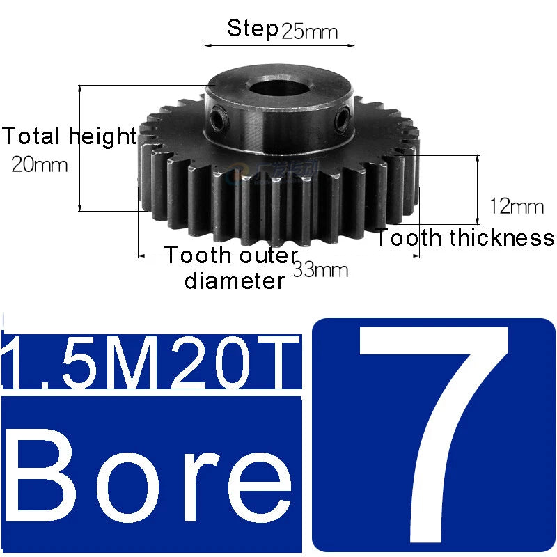 1.5Mod 45# Steel Spur Gears 10-150T Pinion Gear With Step Motor Gear Bore 5-25mm