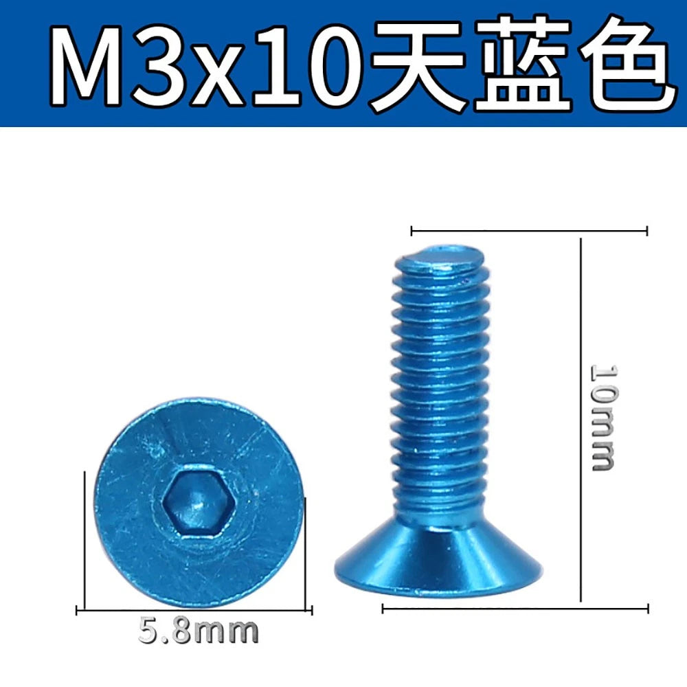 M3 Countersunk Hex Socket Aluminum Anodized Machine Screws — 10 Colors, 5–50 Pcs