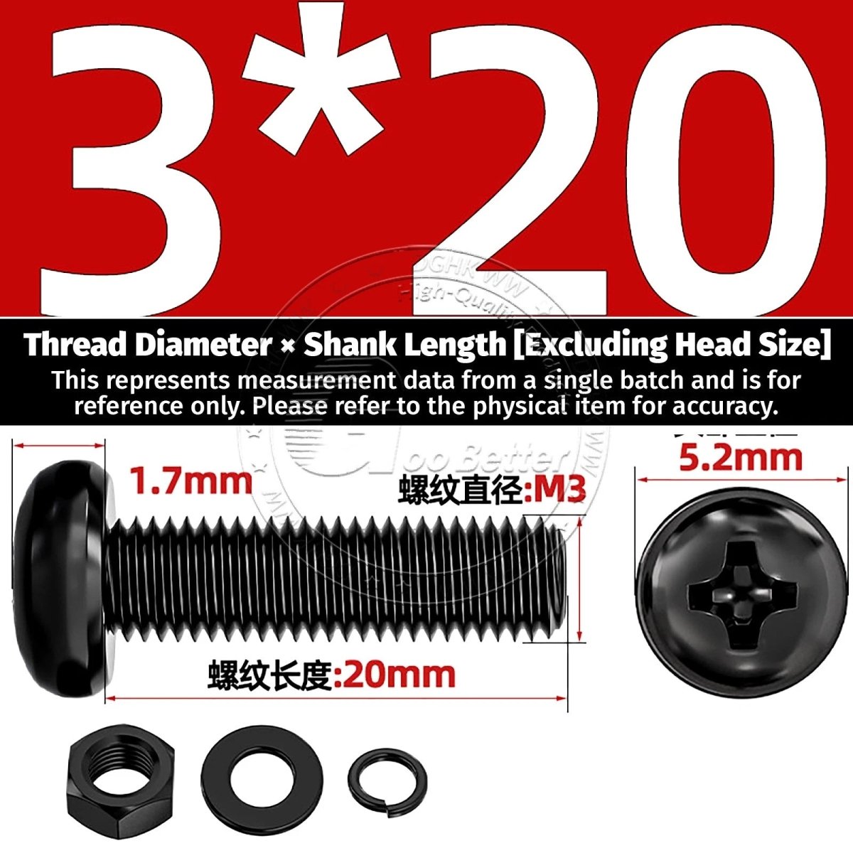Black Phillips Pan Head Machine Screws with Washers — Metric M2 to M6 - HomeDIYer