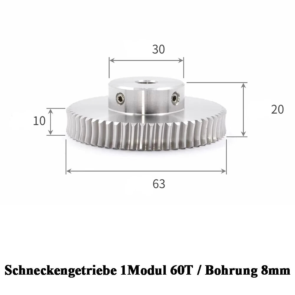 Stainless Steel A2 Module 1 Worm Shaft Worm Gear Wheel 15 to 60 Tooth Precision