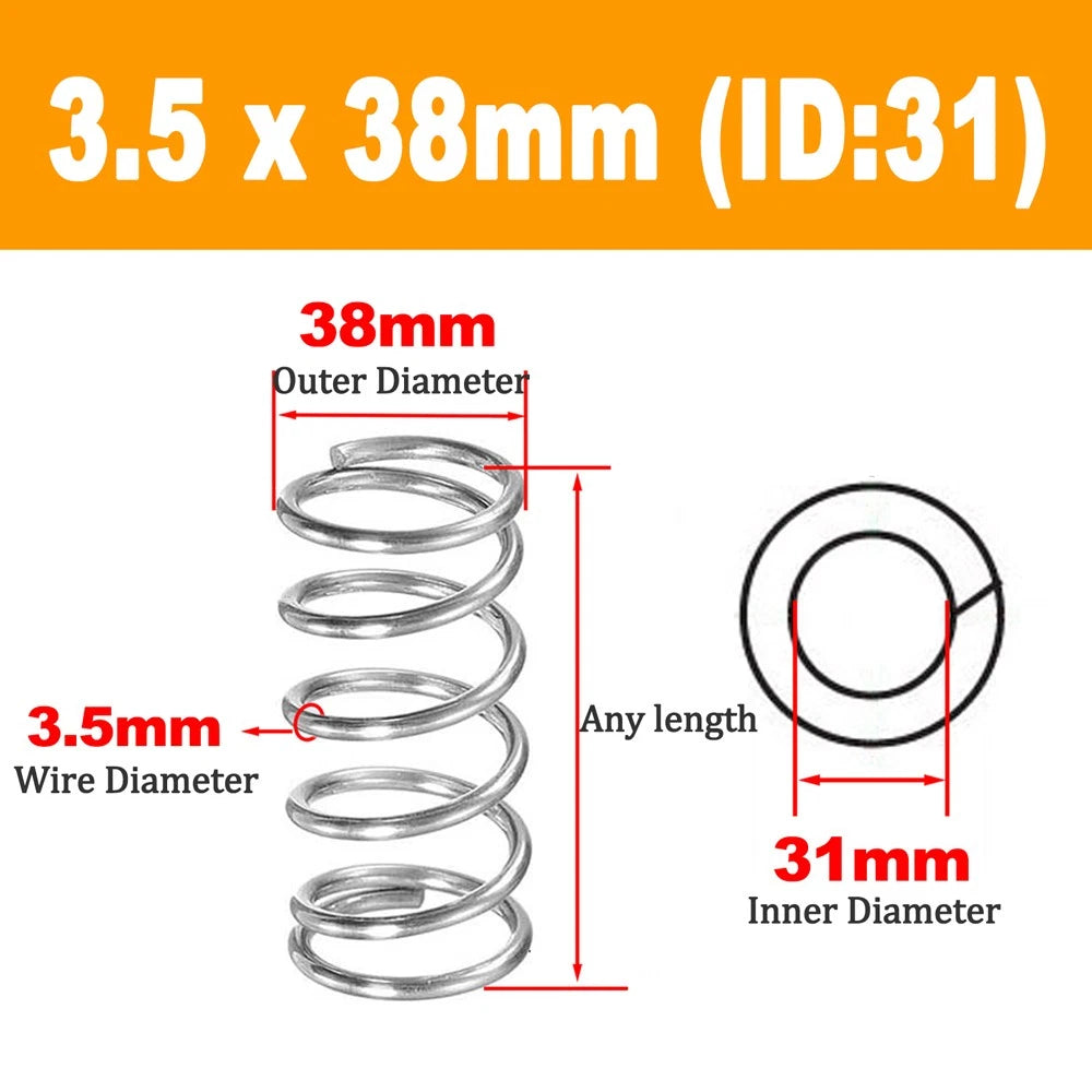 304 Stainless Steel Compression Spring Wire Dia 3.5mm, L 20-100mm, OD 20-50mm