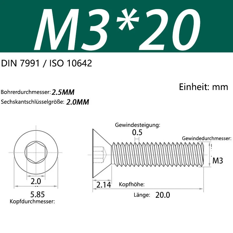 6063 Aluminium Allen Socket Countersunk Screws DIN 7991 — M2 to M8