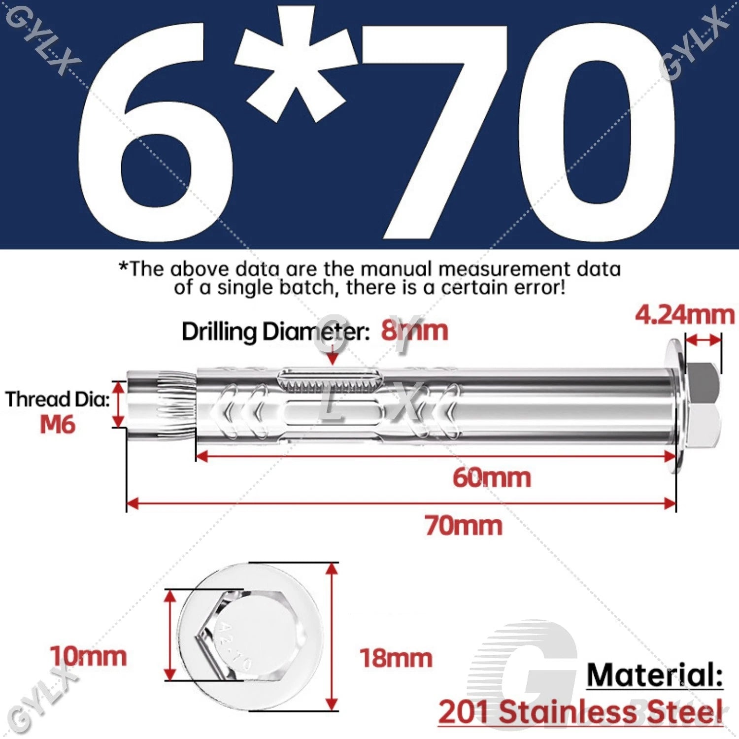 Stainless Steel Expansion Bolts for Masonry — M6 M8 M10 M12 Wall Anchor Screws