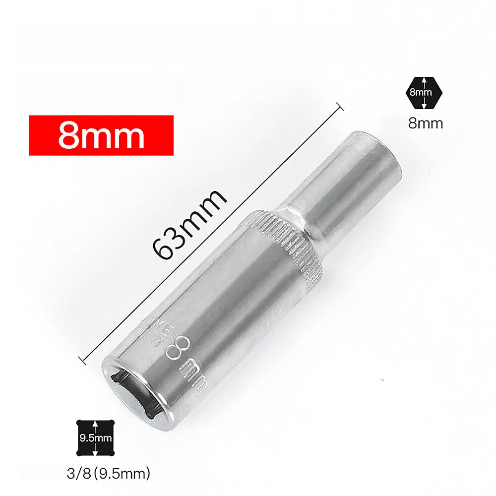 3/8" 6mm-24mm Hex Socket Drive Screwdriver Drill Set Ratchet Wrench Adapter Rod
