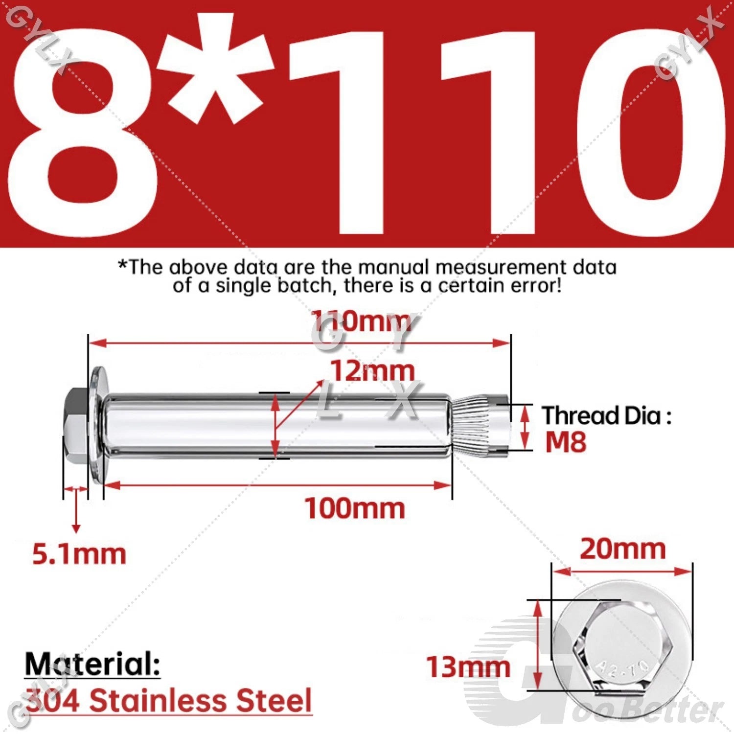 Expansion Anchor Bolts for Masonry — M6 to M16, Stainless Steel & Zinc-Coated